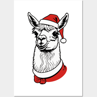 Christmas Llama with Santa Hat Posters and Art